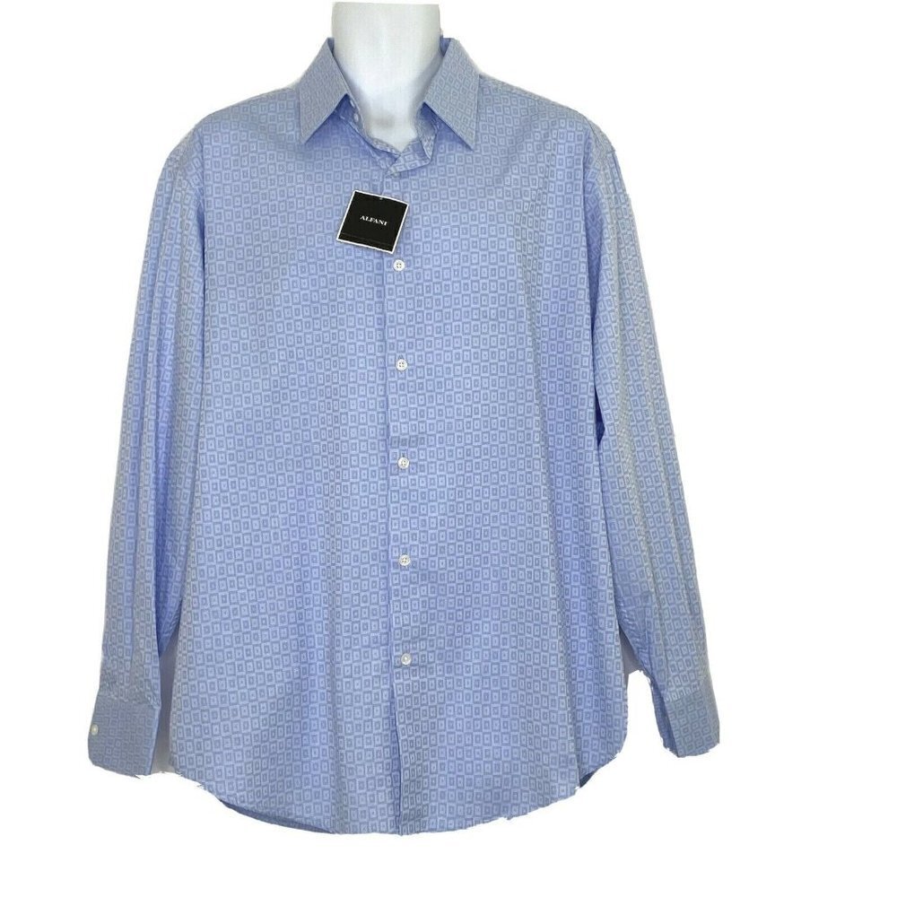 Alfani Men's Large Long Sleeved Button Front Collared Shirt Blue NEW